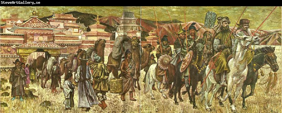 unknow artist en karavan under marco polos ledning ger sig ivag pa ett uppdrag for kublai khans rakning i norra kina
